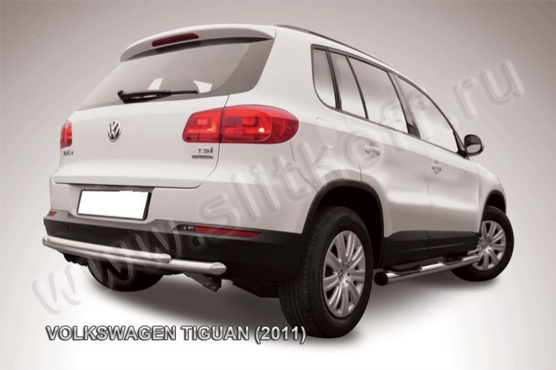 Защита заднего бампера (нержавейка) Volkswagen Tiguan (2011-2016) d57+d42 радиусная