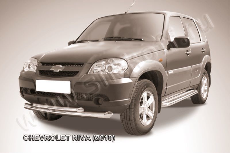 Защита переднего бампера (нержавейка) Chevrolet Niva (2009-2020) d76+d57