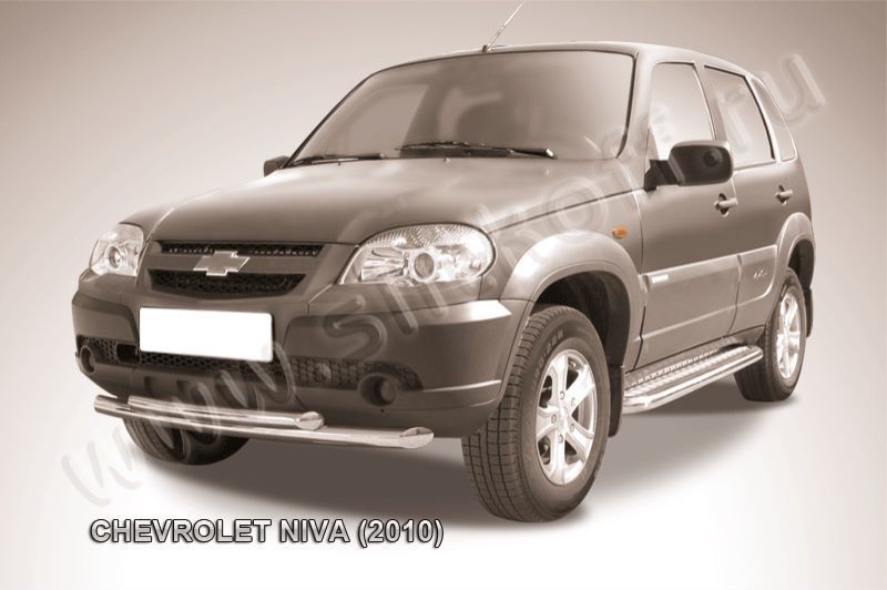 Защита переднего бампера (нержавейка) Chevrolet Niva (2009-2020) d57+d57