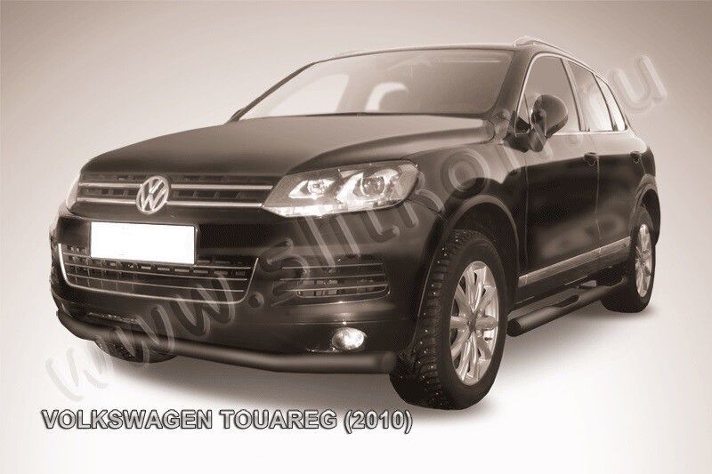 Защита переднего бампера (нержавейка) Volkswagen Touareg (2010-2014) d76 (черный)