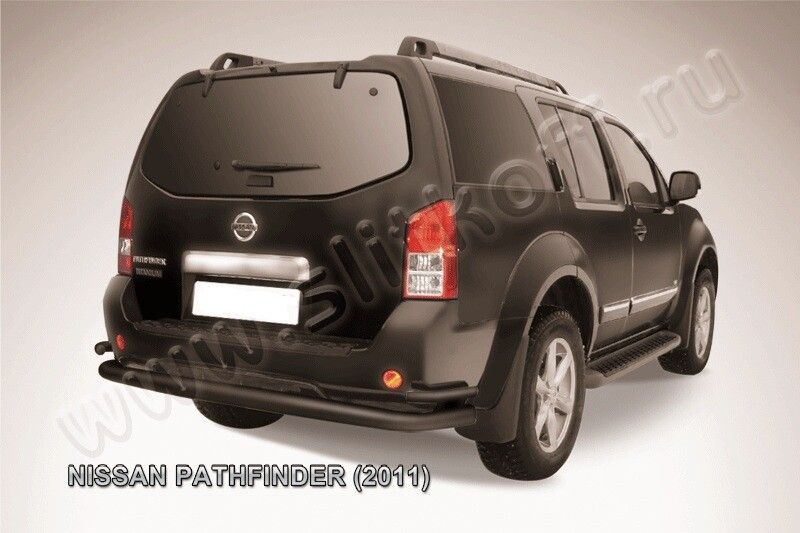 Защита заднего бампера (нержавейка) Nissan Pathfinder (2010-2014) d76+d42 (черный)