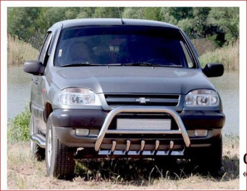 Защита переда с дополнительной защитой двигателя «Низкая» (Ø=63.5), Chevrolet Niva (- 03.2009)