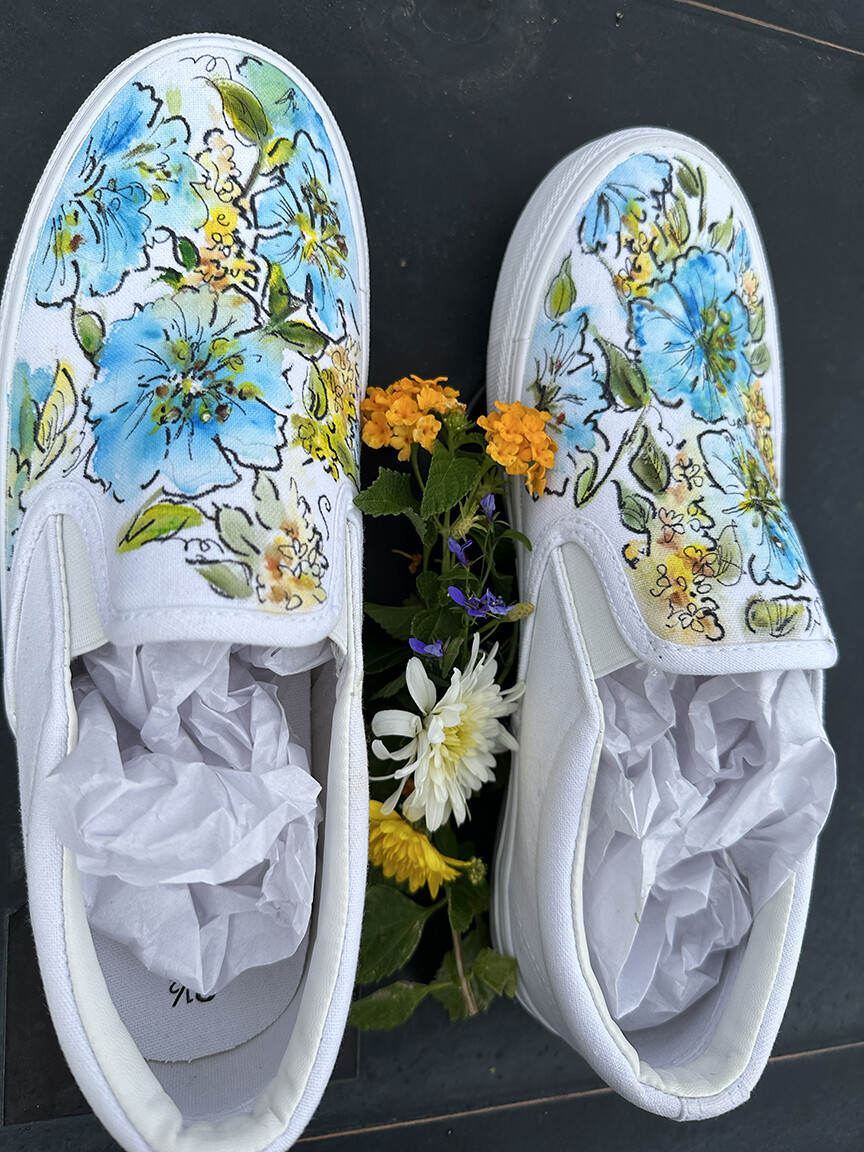 Blue Flower Hand-Painted Shoes