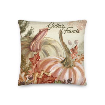 October Symphony Pumpkins Decorative Throw Pillow &quot;Gather Friends&quot;