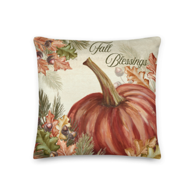 October Symphony Pumpkins Decorative Throw Pillow &quot;Fall Blessings&quot;