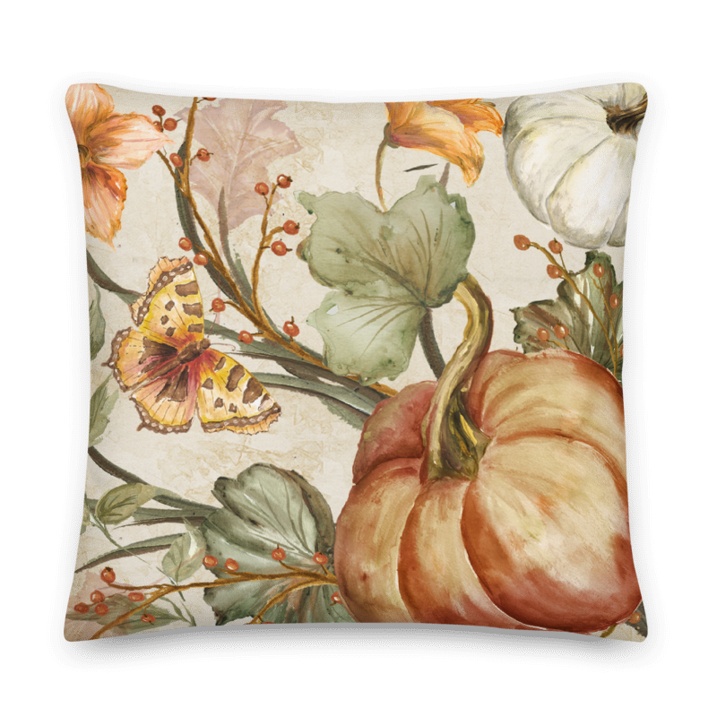 Elegant Pumpkin Vines Decorative Throw Pillow-Ivory Background I
