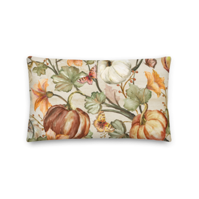 Elegant Pumpkin Vines Decorative Lumbar Throw Pillow Ivory Background 22&quot;x12&quot;