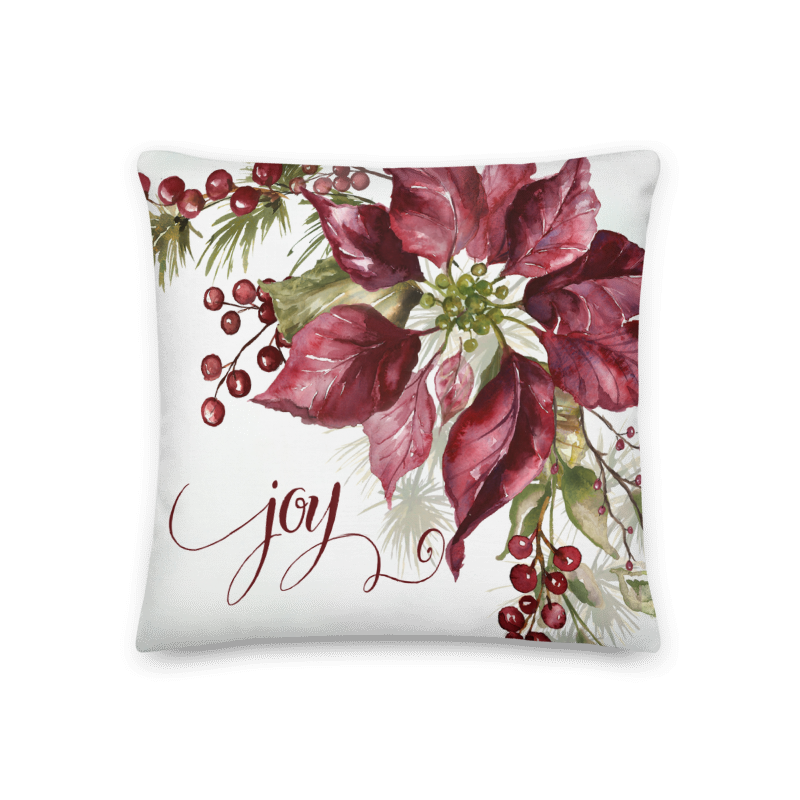 Winter Joy Poinsettia Throw Pillow &quot;Joy&quot;