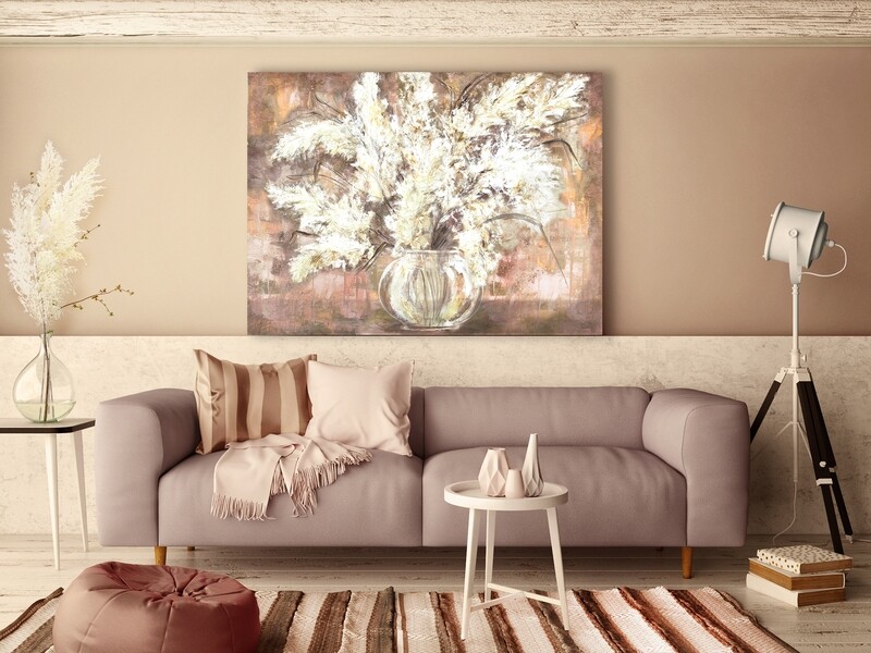 Pampas Grass in Glass Vase Still Life Palette Knife Impasto Gallery-Wrapped Canvas Print