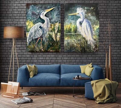 Blue Heron Watercolor Canvas Print