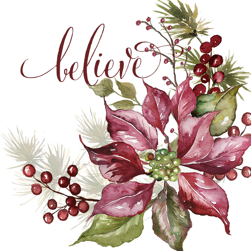 Winter Joy Poinsettia &quot;Believe&quot; Canvas Wall Print