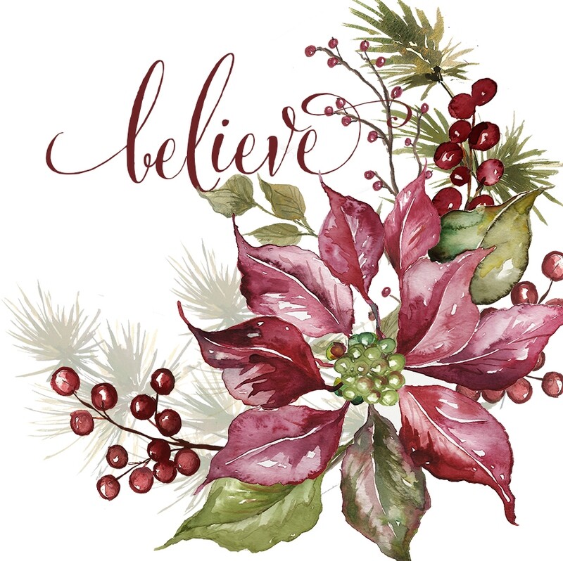 Winter Joy Poinsettia &quot;Believe&quot; Canvas Wall Print