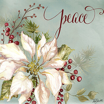 Winter Joy Poinsettia &quot;Peace&quot; on Green Canvas Wall Print