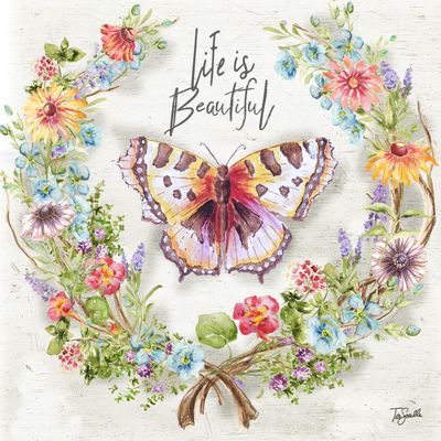 Herb Blossoms Wreath with Butterfly- Life is Beautiful