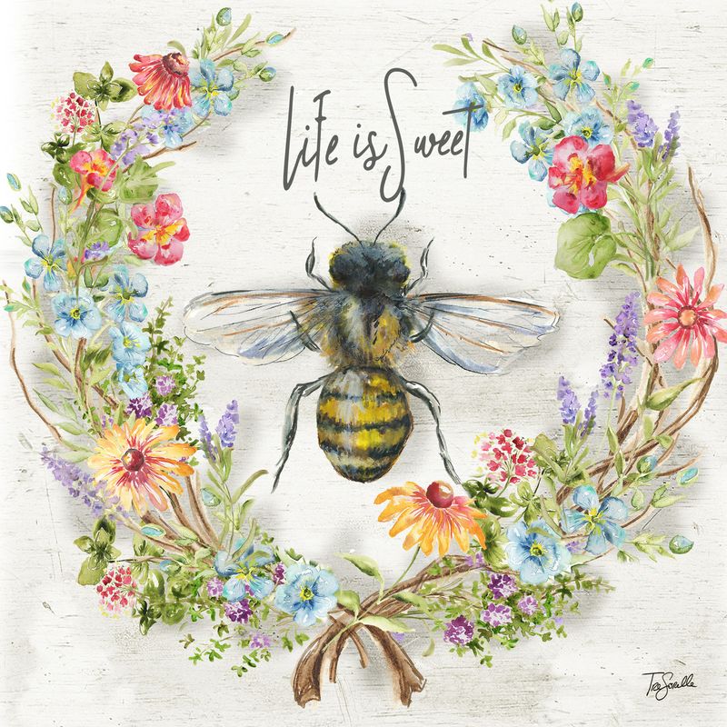 Herb Blossoms Wreath with Honey Bee- Life is Sweet