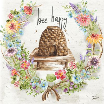 Herb Blossoms Wreath with Honey Bee Keep- Bee Happy