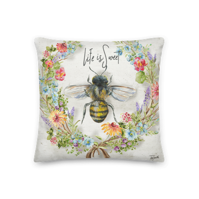 Herb Blossom Wreath-Life is Sweet- Honey Bee Throw Pillow