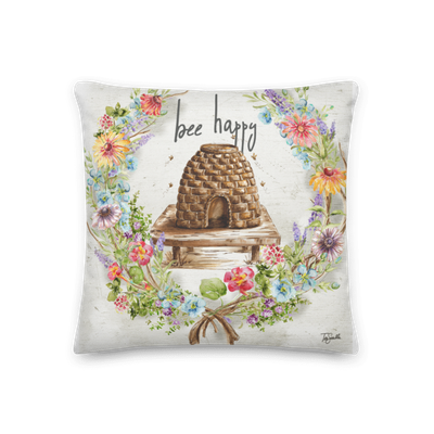 Herb Blossom Wreath with Bee Keep -Bee Happy Throw Pillow