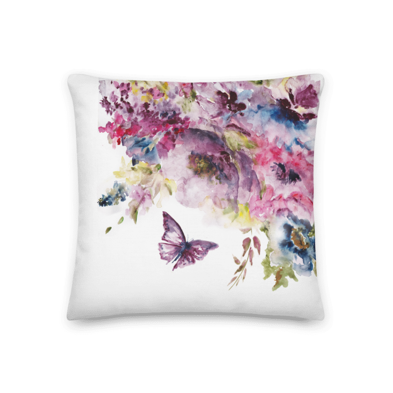 Watercolor Floral and Butterfly 1 Throw Pillow