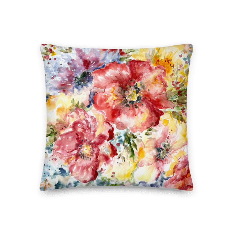 Watercolor Red Floral Throw Pillow