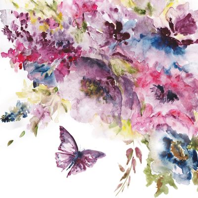 Watercolor Spring Floral and Butterfly Square