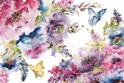 Springtime Watercolor Floral and Butterflies Watercolor Giclee Canvas