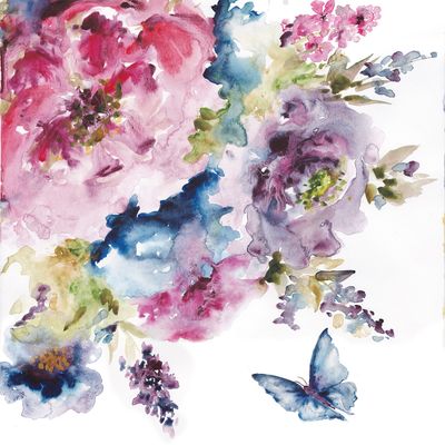 Watercolor Spring Floral and Butterfly II Square