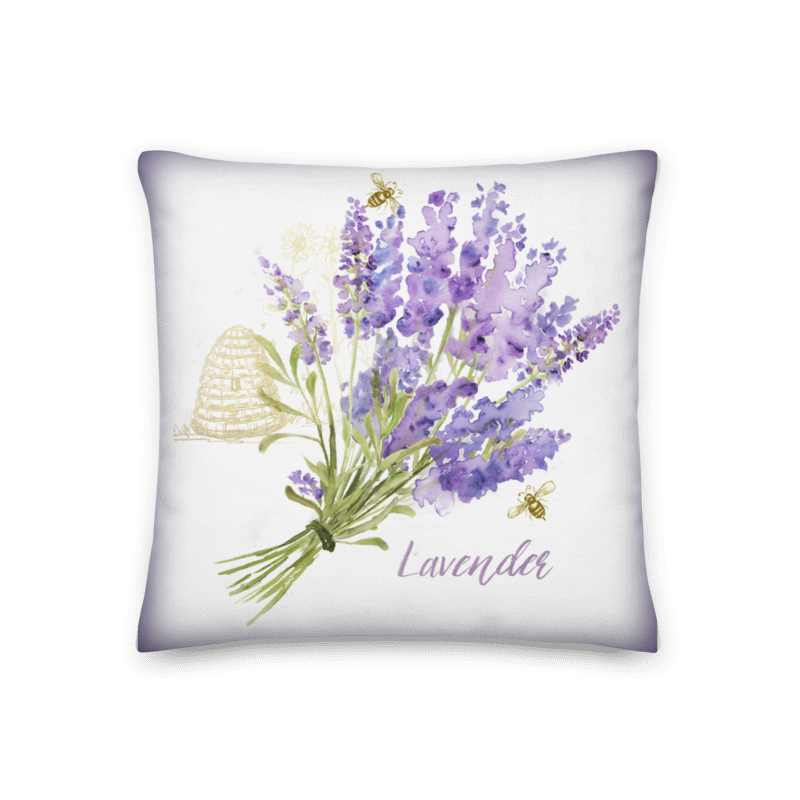 Lavender Herb Bouquet with Honey Bees Throw Pillow