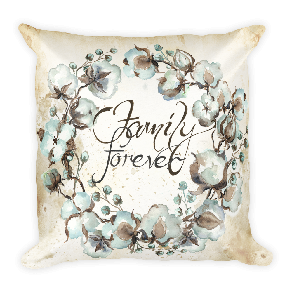 Cotton Boll Wreath &quot;Family Forever&quot; Pillow