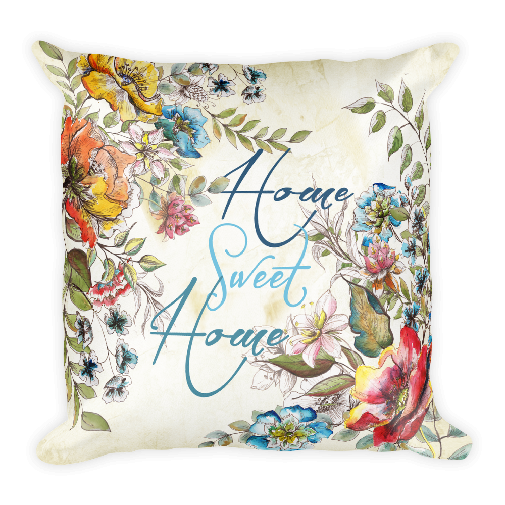 Boho Garden Floral Sketch &quot;Home Sweet Home&quot; Throw Pillow