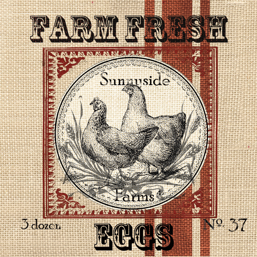 Burlap Grain Sack Farm Animals Chickens~ Red and Black