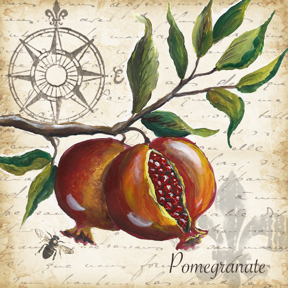 &quot;Pomegranite Deco&quot; Printed Accent Tile