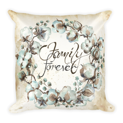 Cotton Boll Wreath &quot;Family Forever&quot; Pillow