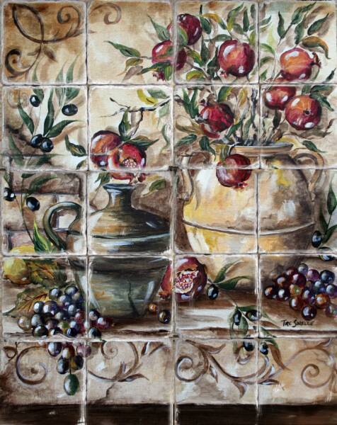 &quot;Pomegranates in Italian Pottery&quot; Printed tile mural