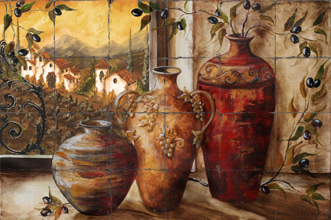 &quot;Tuscan Urns&quot; Printed Tile Mural