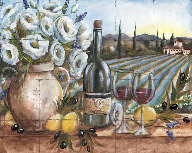 &quot;Provence Wine Printed Tile Mural with Blue Lavender&quot;