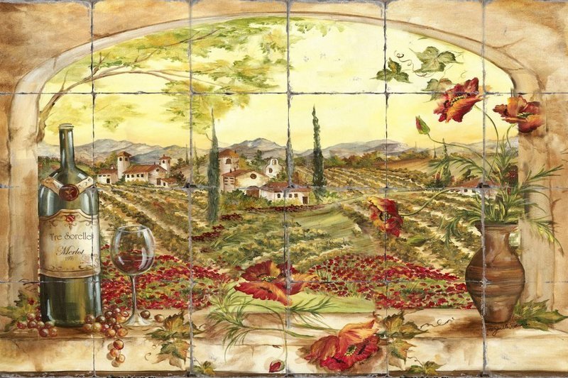 &quot;Tuscan View Landscape&quot; Printed Tile Mural