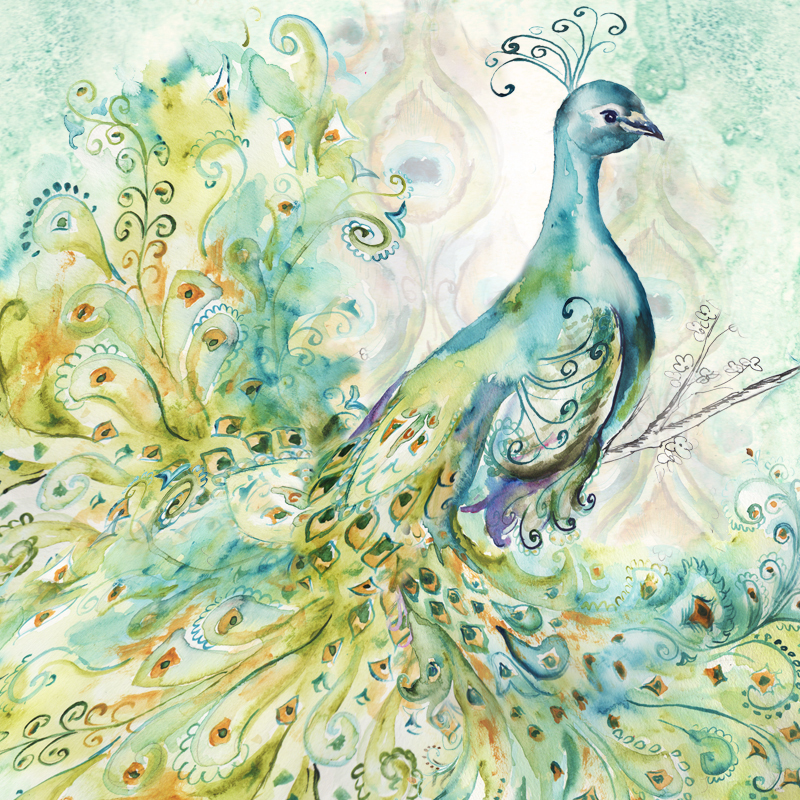 Bohemian Watercolor Peacock Square 3
