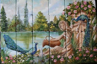 &quot;Statue on The Pond with Peacocks&quot;