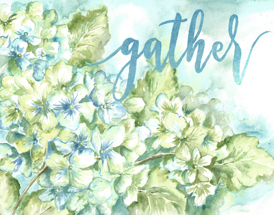 Watercolor Hydrangeas Painting &quot;Gather&quot;