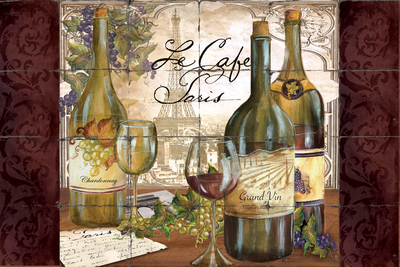 &quot;Cafe Paris Three Bottles&quot; Printed Tile Mural