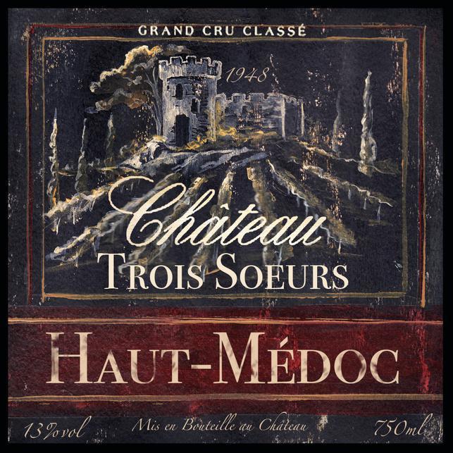 &quot;Grand Vin Wine Label (Black)&quot; Printed Accent Tile