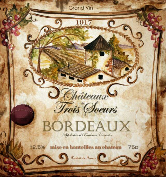 &quot;Wine Label Set 1 of 4 &quot; Printed Accent Tile
