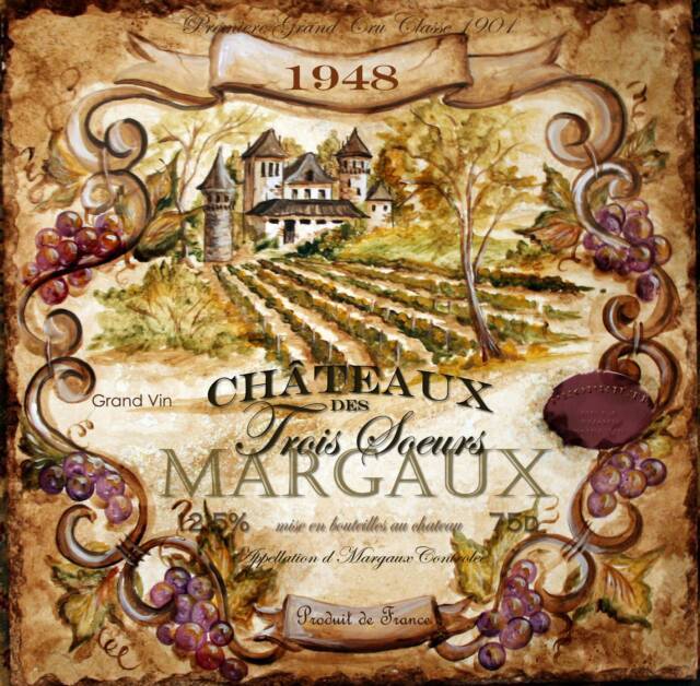 &quot;Wine Label Set 2 of 4 &quot; Printed Accent Tile