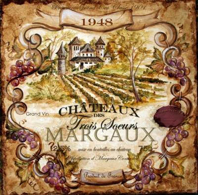 &quot;Wine Label Set 2 of 4 &quot; Printed Accent Tile
