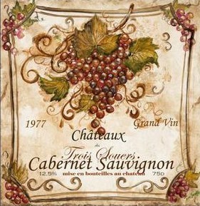 &quot;Wine Label Set 3 of 4 &quot; Printed Accent Tile