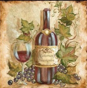 &quot;Grape Vines and Wine Bottles Cabernet&quot; Printed Accent Tile