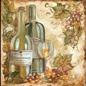 "Grape Vines and Wine Bottles Chardonnay" Printed Accent Tile "Grape Vines and Wine Bottles Chardonnay" Printed Accent Tile