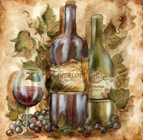 "Grape Vines and Wine Bottles Merlot" Printed Accent Tile "Grape Vines and Wine Bottles Merlot" Printed Accent Tile