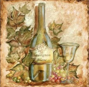 &quot;Grape Vines and Wine Bottles Sauvignon&quot; Printed Accent Tile